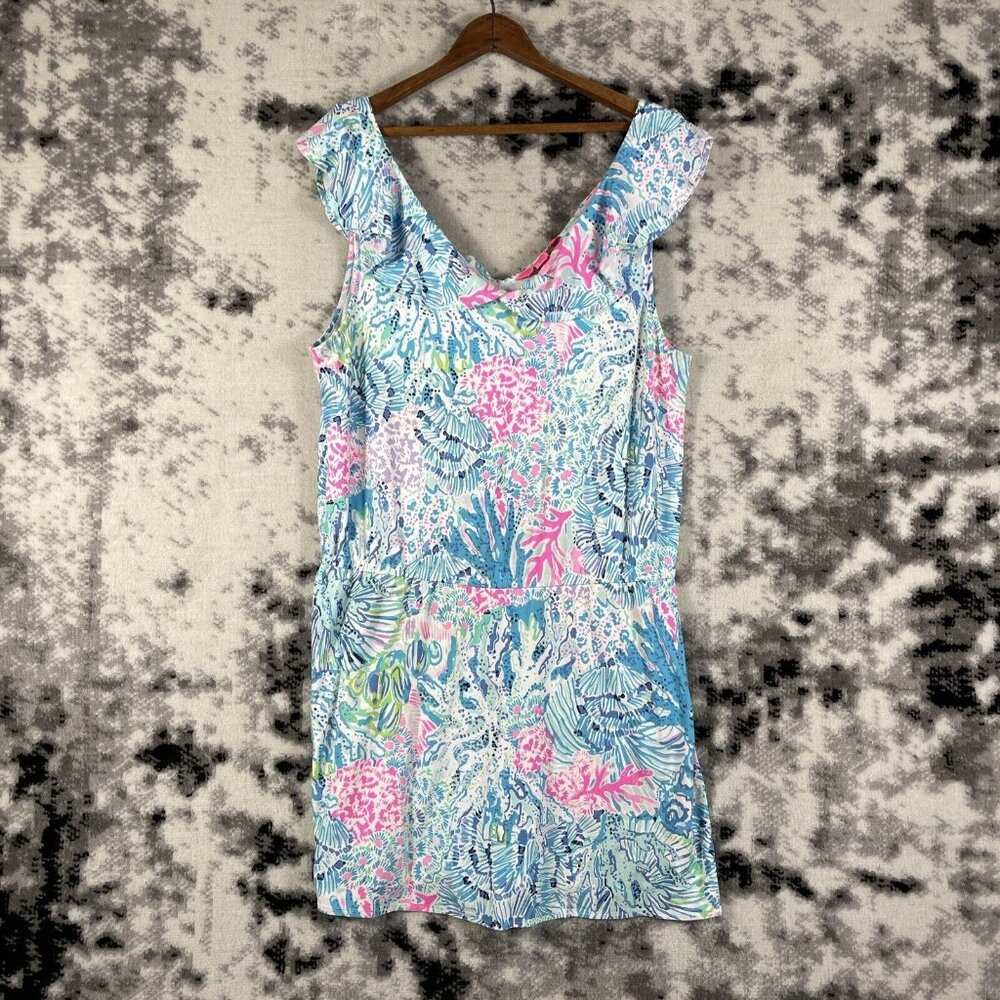 Lilly Pulitzer Alessa Romper Dress Womens Size Large Sink or Swim V-Neck Ruffle